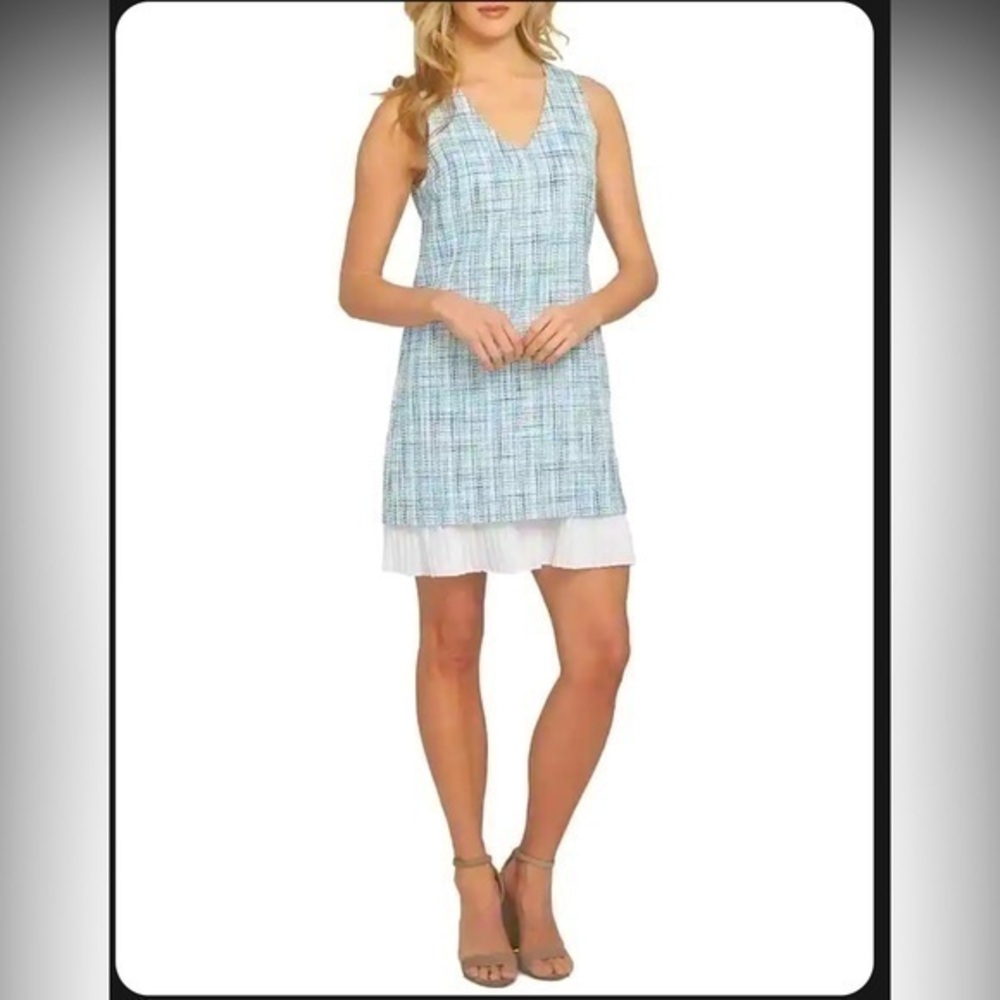 Cece Isabella V-neck Knit Pleated Hem Dress Blue